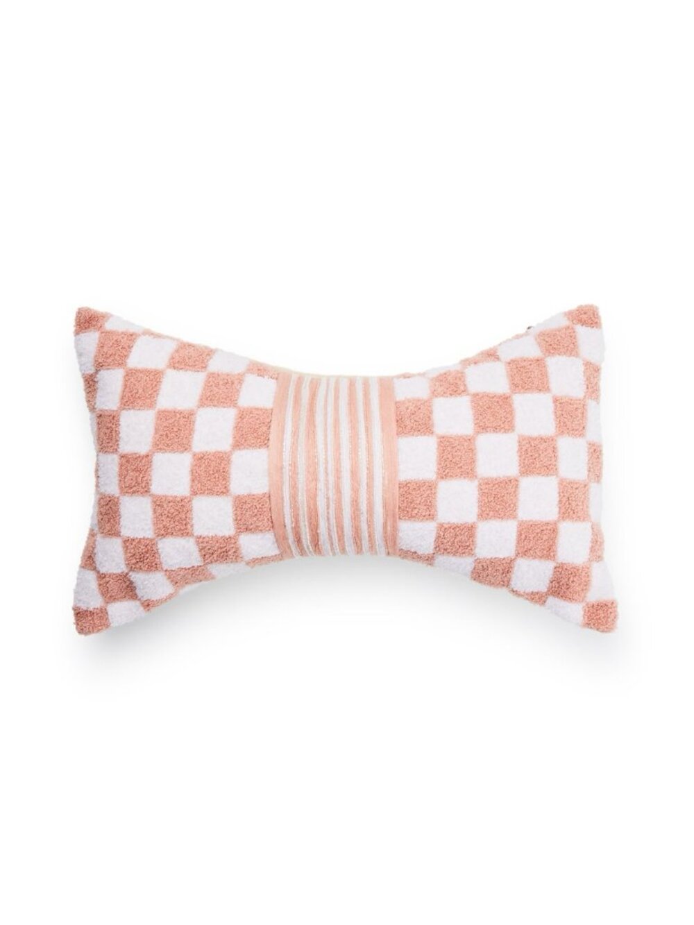 NWT MacKenzie-Childs Pink & White Check Bow Accent/Throw Pillow - Beaded Band